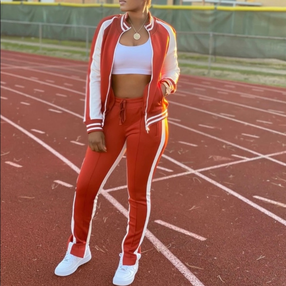 Vibrant Burnt Orange and White Women's Athletic Set